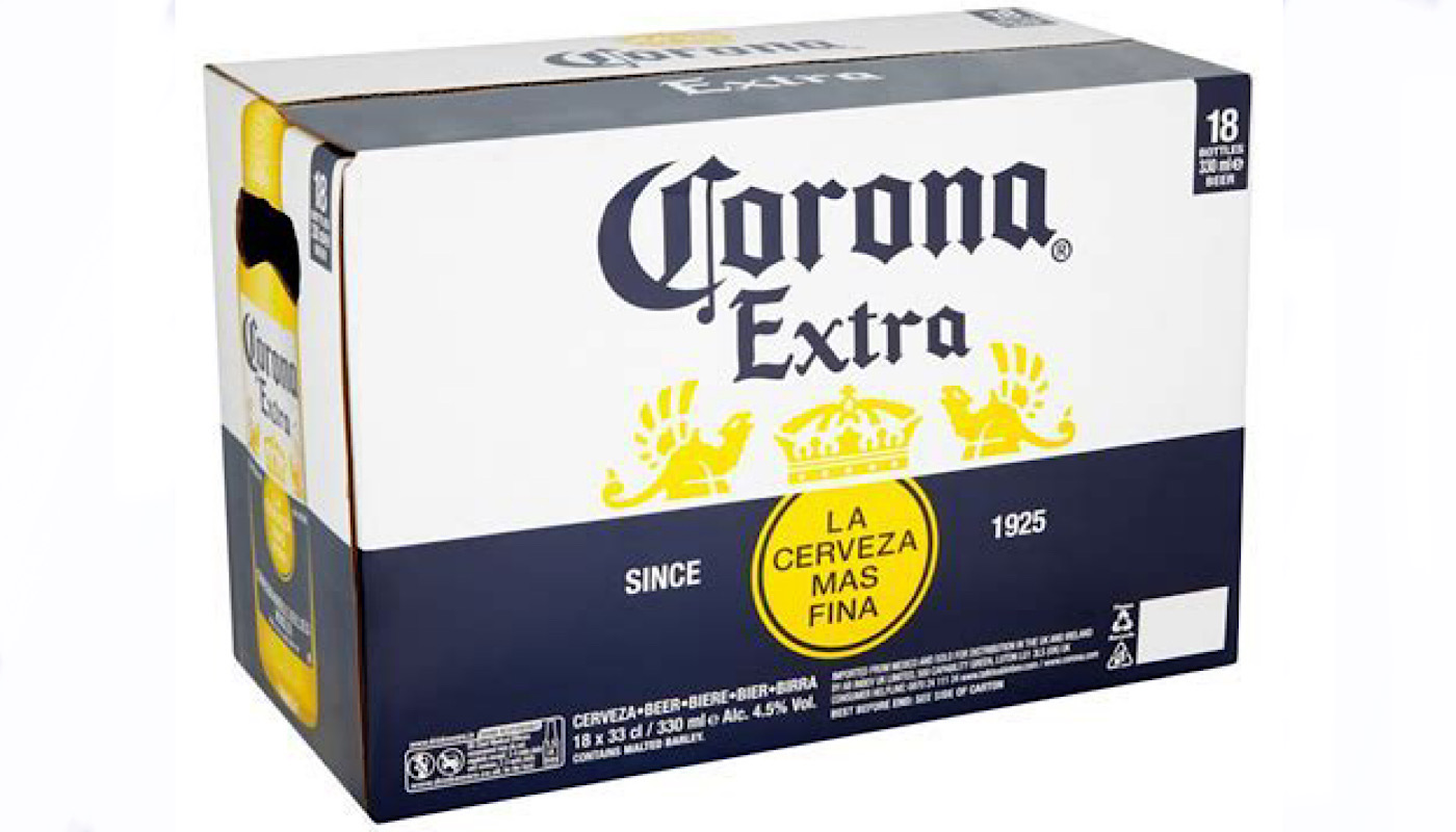Order Corona Extra, 18 Pack Bottle food online from K-Town Beer & Wine Food Mart store, Los Angeles on bringmethat.com