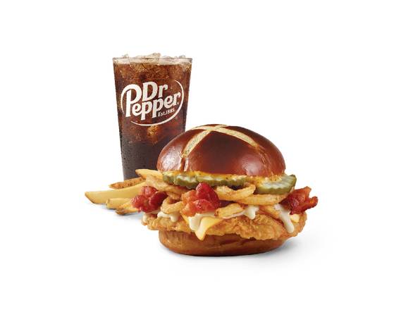 Order Pretzel Bacon Pub Chicken Sandwich Combo food online from Wendy store, POLAND on bringmethat.com