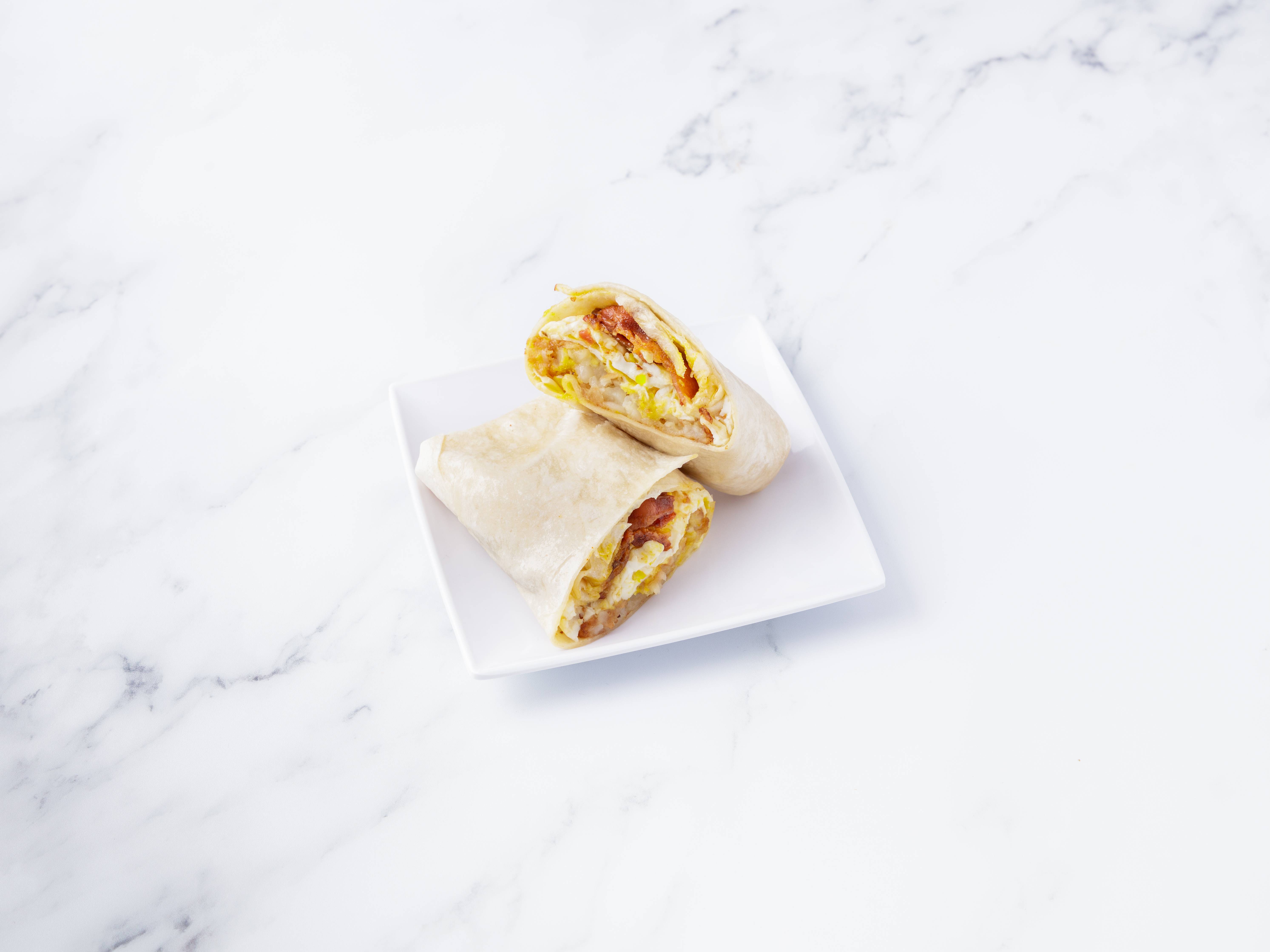 Order 4. Bacon, Fresh Mozzarella and Hash Brown Burrito food online from Lennys Bagels store, Rye Brook on bringmethat.com