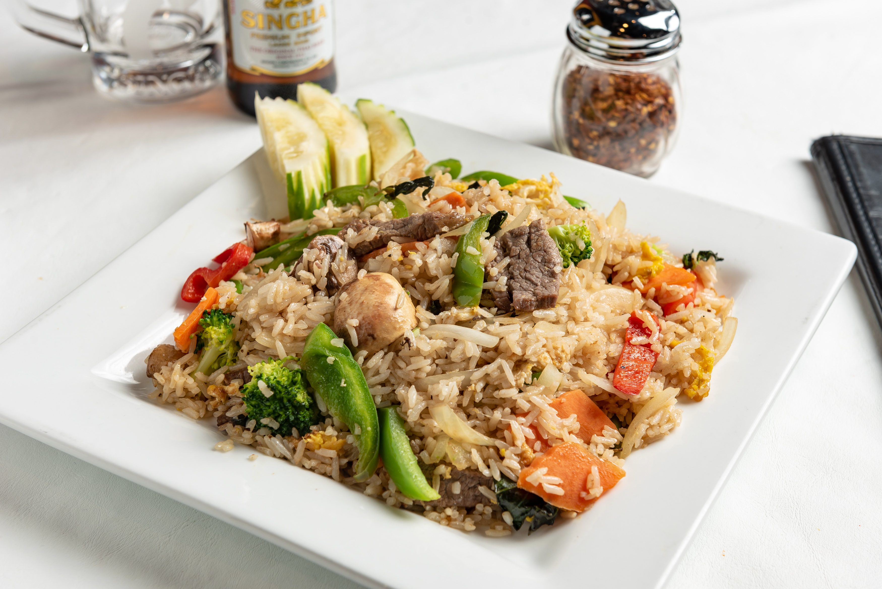 Order Spicy Beef Fried Rice food online from Phuket Thai Restaurant and Sushi store, Huntsville on bringmethat.com