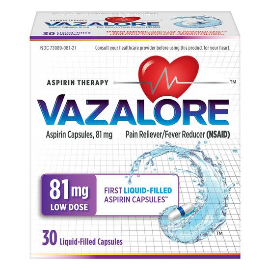 Order Vazalore Aspirin Capsules 81 mg (30 ct) food online from Rite Aid store, Yucca Valley on bringmethat.com