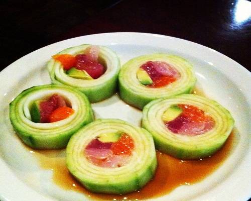 Order Ocean Roll (No Rice) – Cucumber Wrapped Roll food online from Sushi Factory store, Azusa on bringmethat.com