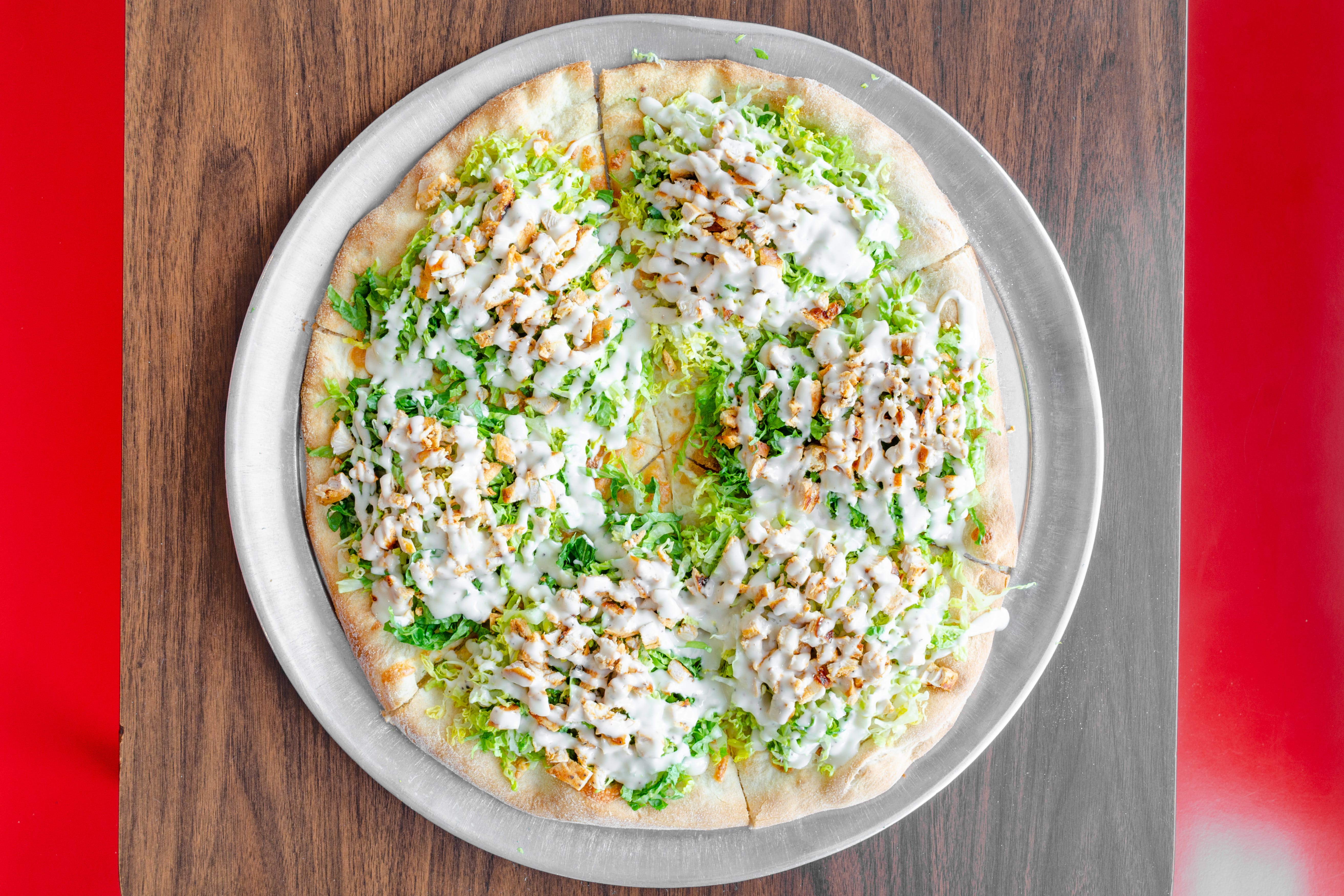 Order Grilled Chicken Salad Pizza - Large 16'' food online from Fratelli Pizza Cafe store, Edison on bringmethat.com