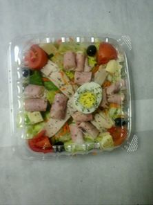Order Large Chef Salad  w/ Boiled Egg, Italian Cold Cuts, Turkey, Cheese w/ Special Dressing  food online from Jonathan's Pizza store, Albany on bringmethat.com