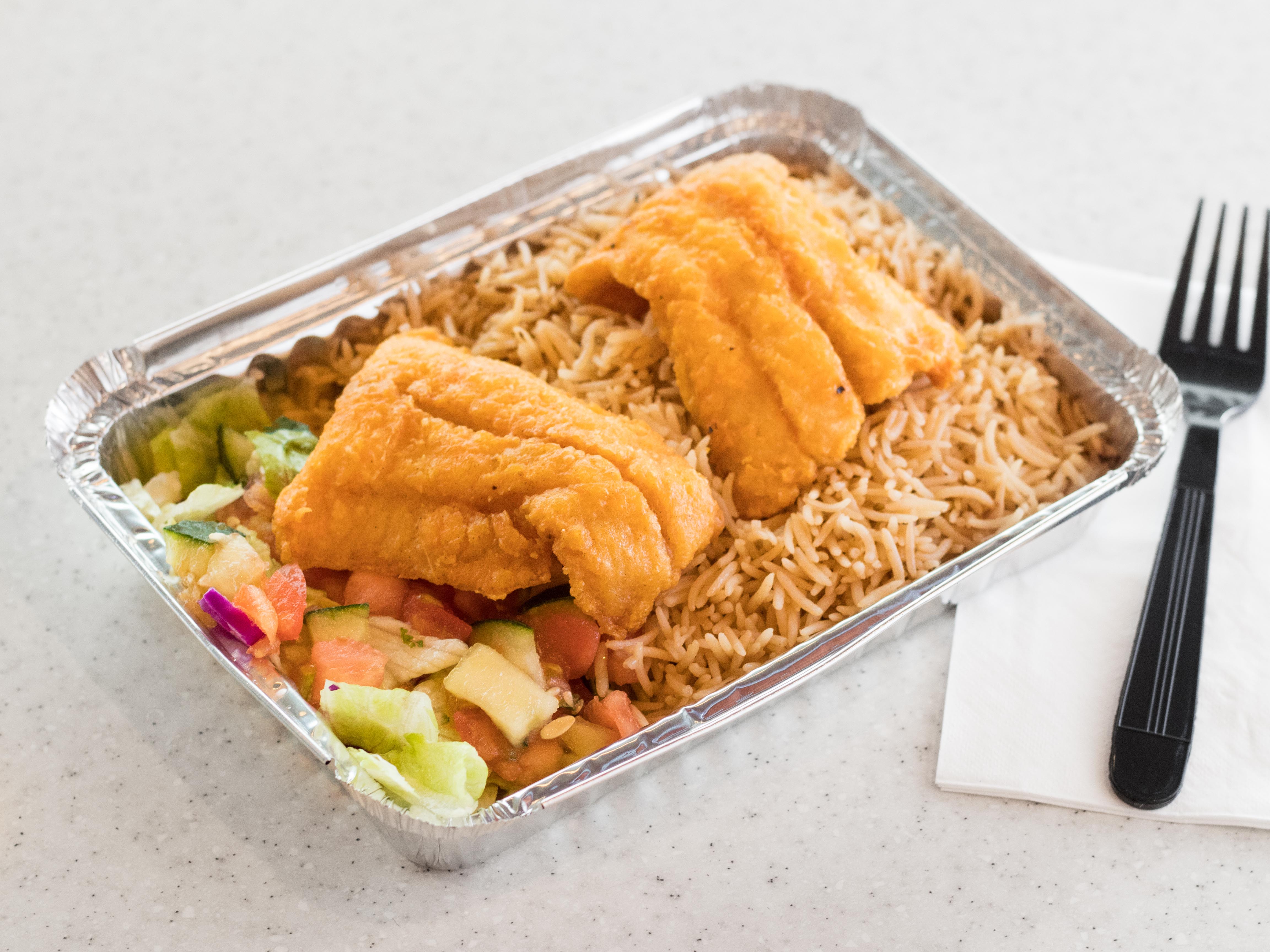 Order 2 Piece Fish over Rice food online from Shah's Halal Food store, Hicksville on bringmethat.com