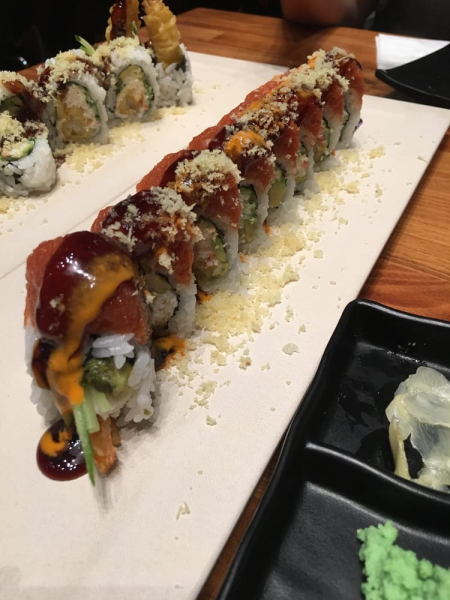 Order T18. Fire Dragon Roll food online from Ami Sushi store, Westwood on bringmethat.com