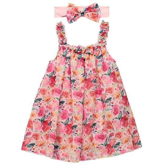 Order Baby Starters® Size 6M 2-Piece Chiffon Trapeze Dress and Headband Set in Pink food online from Bed Bath & Beyond store, Lancaster on bringmethat.com