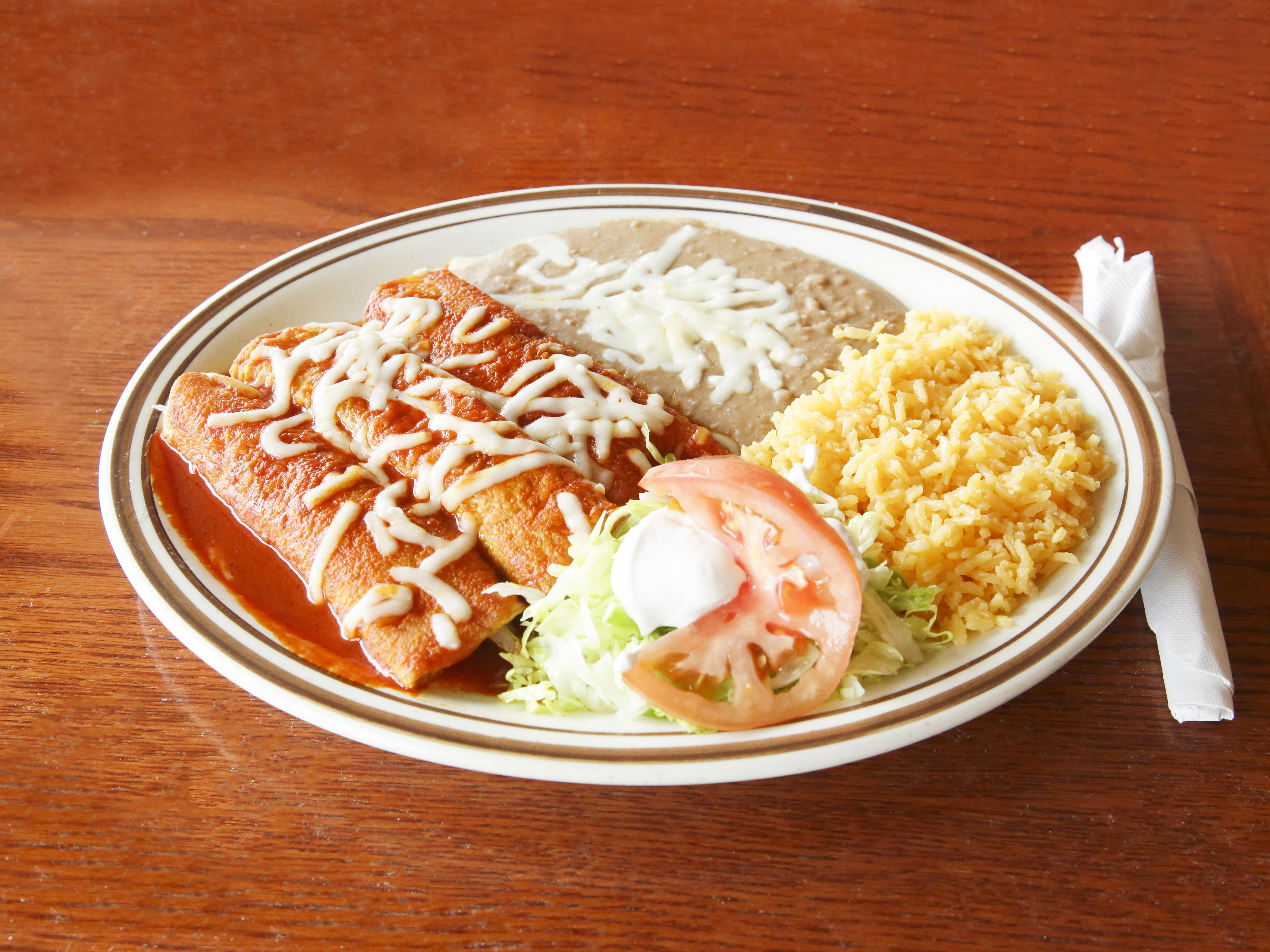 Order Red Enchilada food online from Pastorcito Mexican Restaurant store, Green Bay on bringmethat.com
