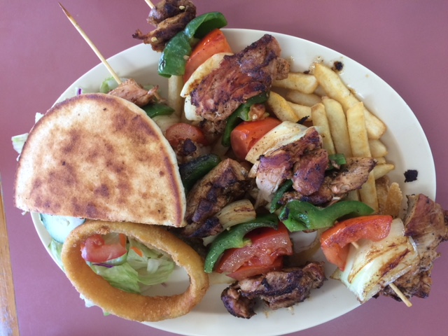 Order Chicken Kabob Dinner Plate food online from Burgers and More store, Alhambra on bringmethat.com
