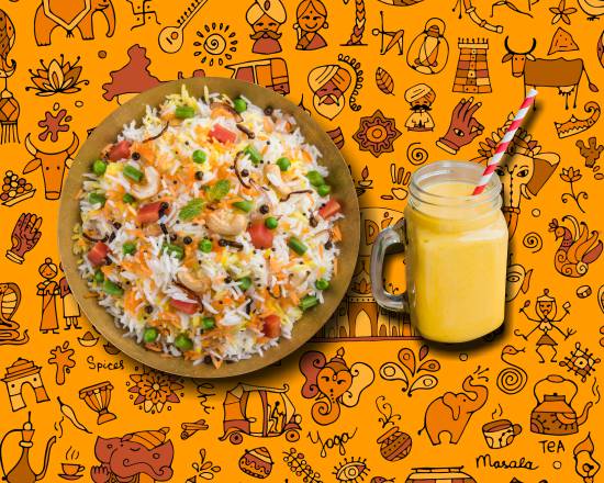 Order Peshawari Veggie Biryani & Fresh Yogurt Mango Smoothie food online from Gunpowder Cafe store, Lawrence on bringmethat.com