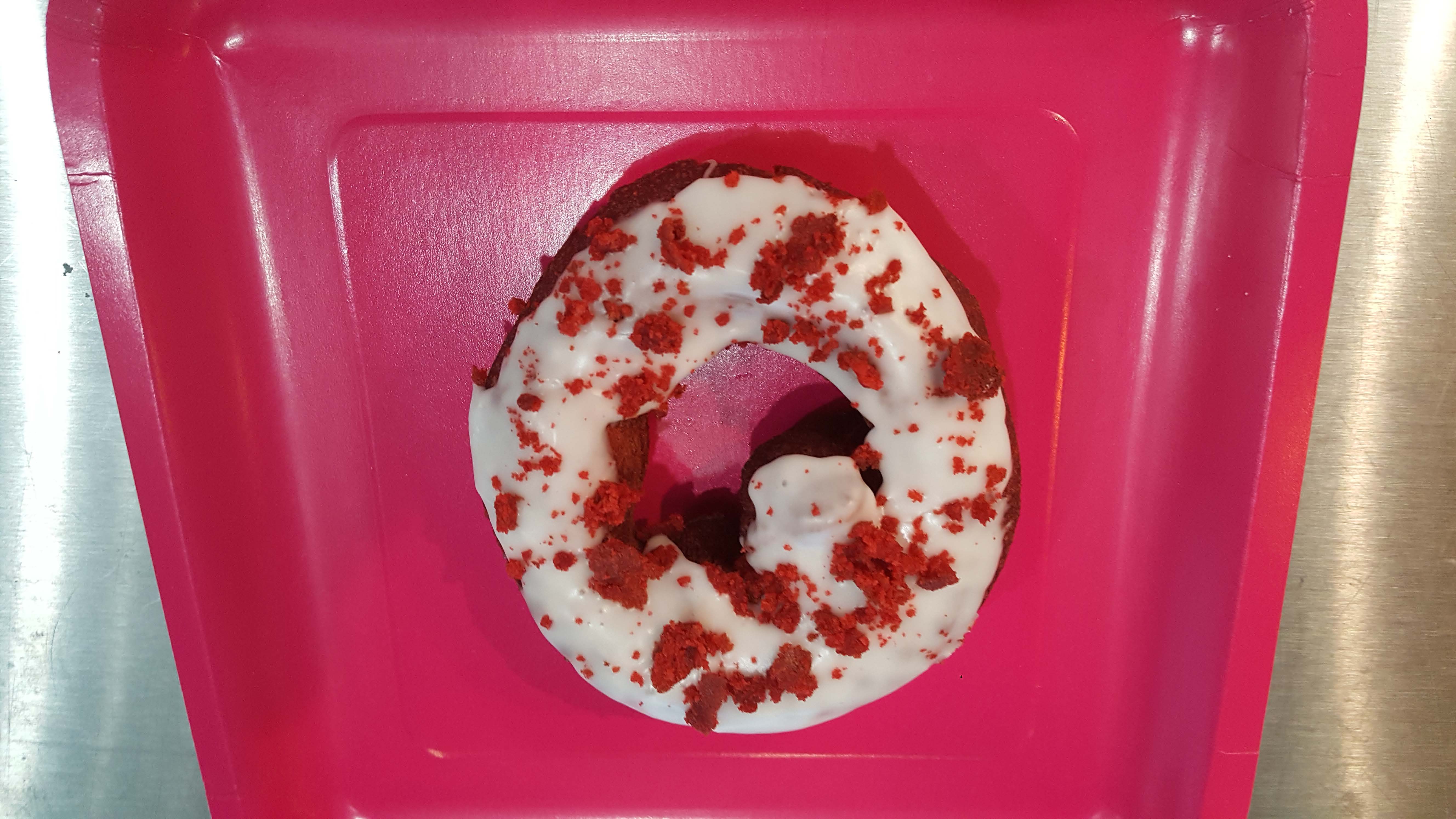 Order Red Velvet Donut food online from Leberry Bakery & Donuts store, Pasadena on bringmethat.com