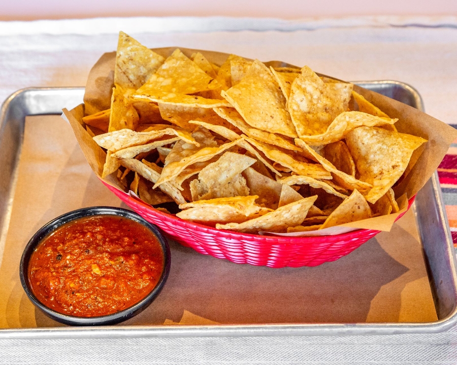 Order House-made Chips and Salsa Roja food online from Barbacoa store, Summit on bringmethat.com