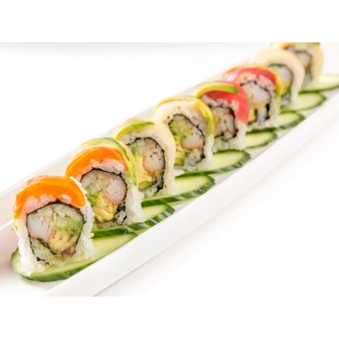 Order Rainbow Roll food online from Chikara Sushi & Asian Fusion store, Phoenixville on bringmethat.com
