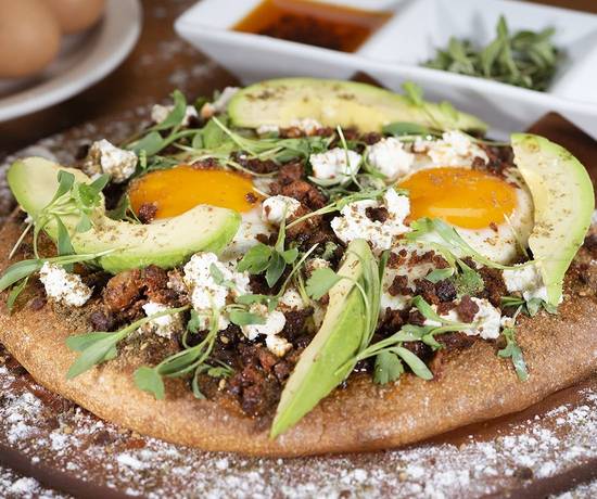 Order Pizza Huevos Rancheros food online from Urth Caffe store, Laguna Beach on bringmethat.com