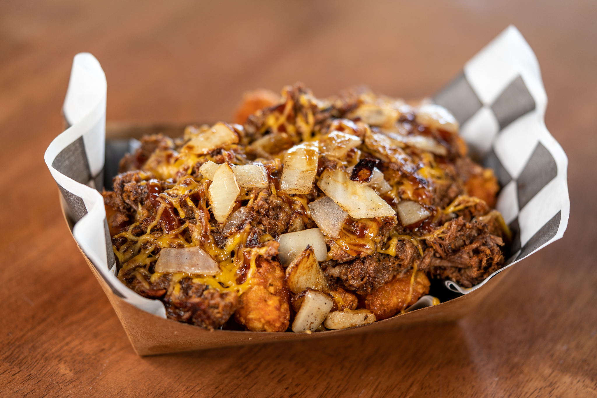 Order BBQ Pulled Pork Fries or Tots food online from Shotcaller Street Soul Food store, San Diego on bringmethat.com