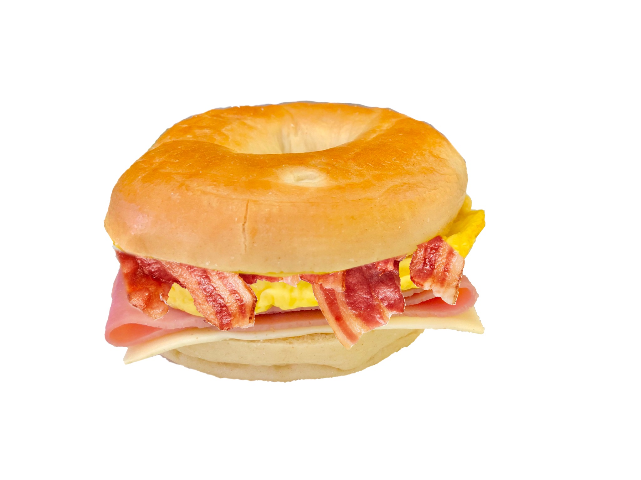 Order B-14 Bacon & Ham & Egg & Cheese Bagel food online from K-Inn Donuts store, Paramount on bringmethat.com