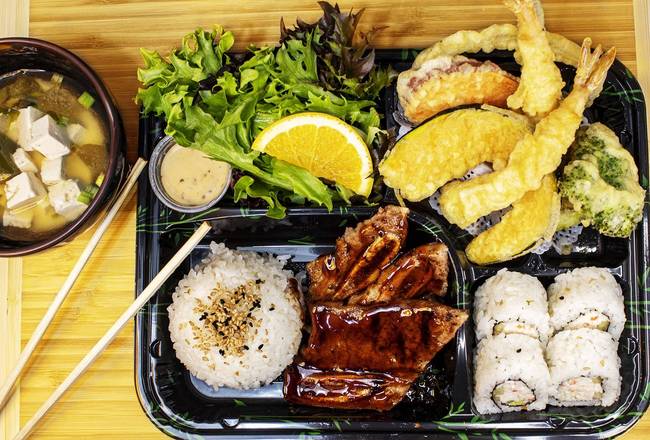 Order BBQ Ribs Bento Box food online from Blue Fish Sushi & Teriyaki store, Huntington Park on bringmethat.com