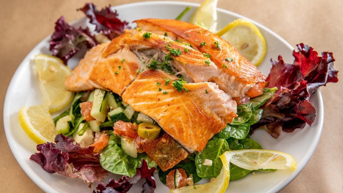 Order Grilled Salmon Asian Sesame Salad food online from Effy's Cafe store, New York on bringmethat.com