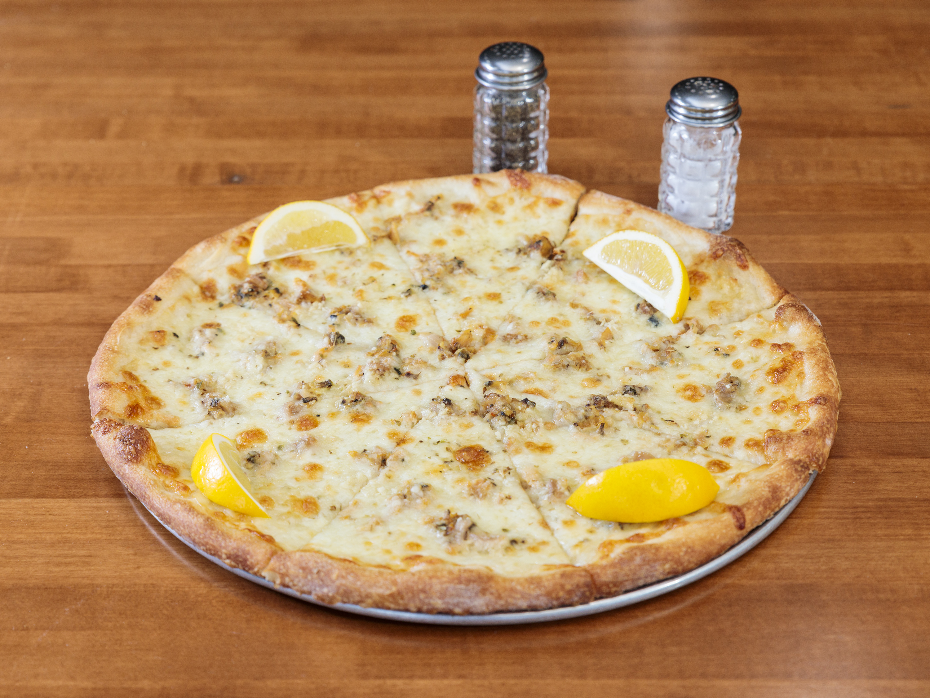 Order AJ’s White Fresh Clam Pizza food online from Anthony Johns Pizzeria store, North Branford on bringmethat.com