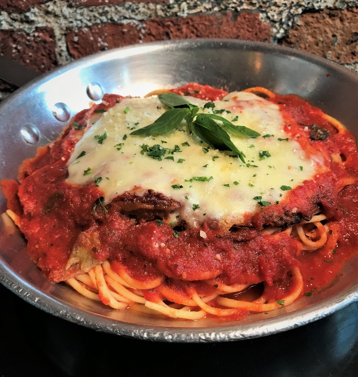 Order Eggplant Parmigiana with Linguine food online from AJ's Burgers store, New Rochelle on bringmethat.com