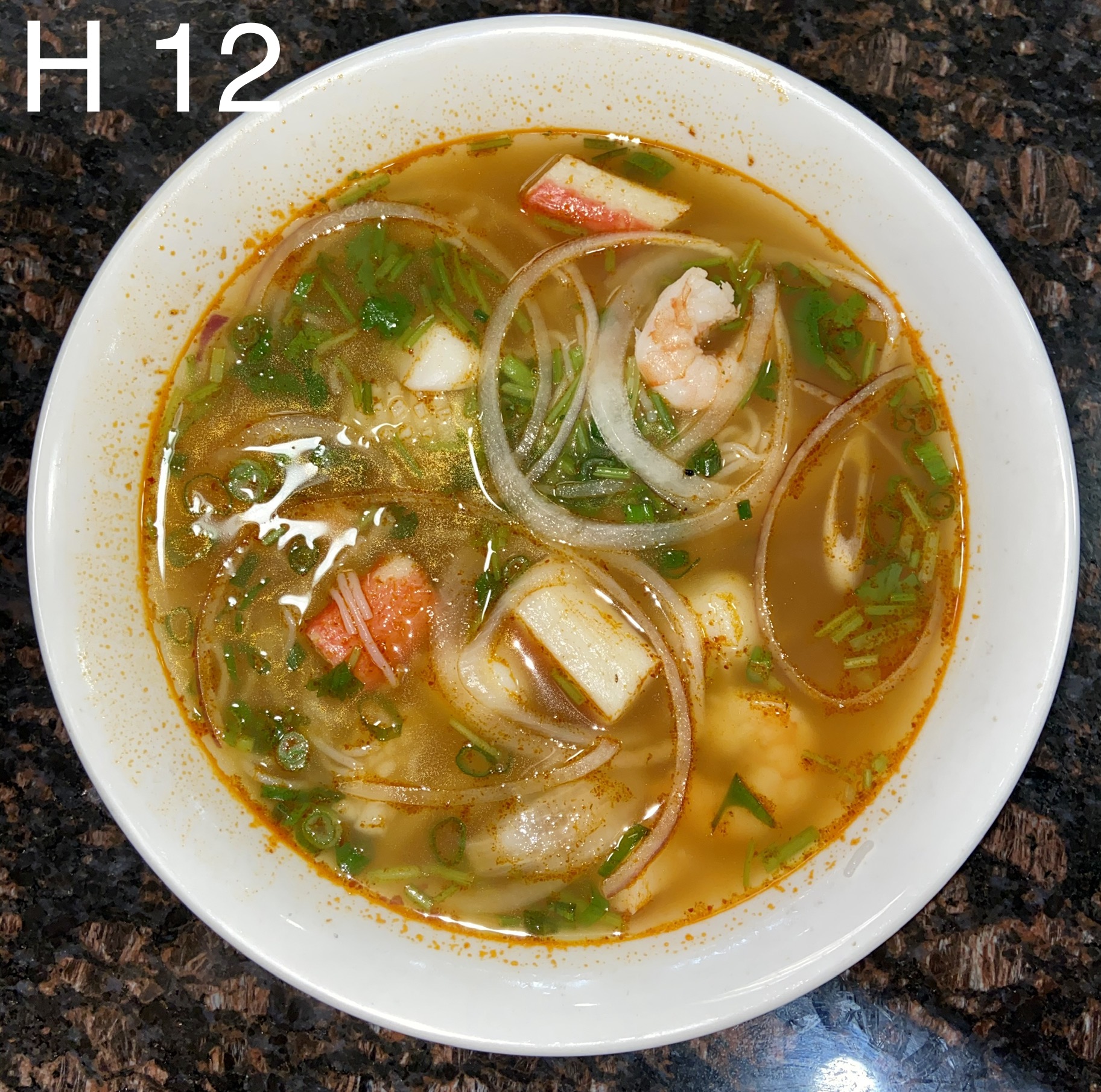 Order H12. Spicy Seafood Thai Noodle Soup food online from Pho One Restaurant store, Hurst on bringmethat.com