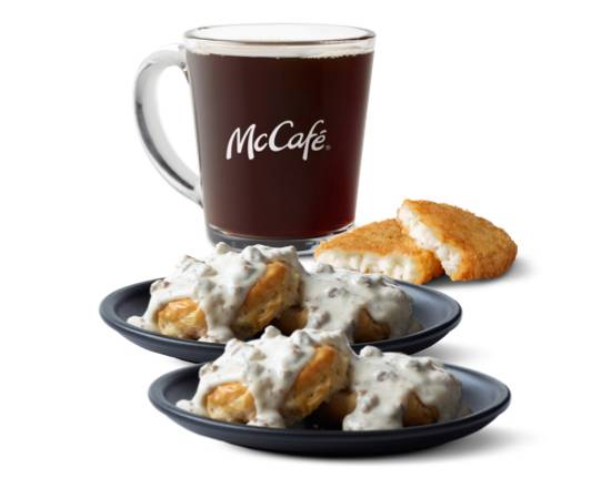 Order 2 Sausage Gravy Biscuit - Meal food online from Mcdonald's® store, Raleigh on bringmethat.com