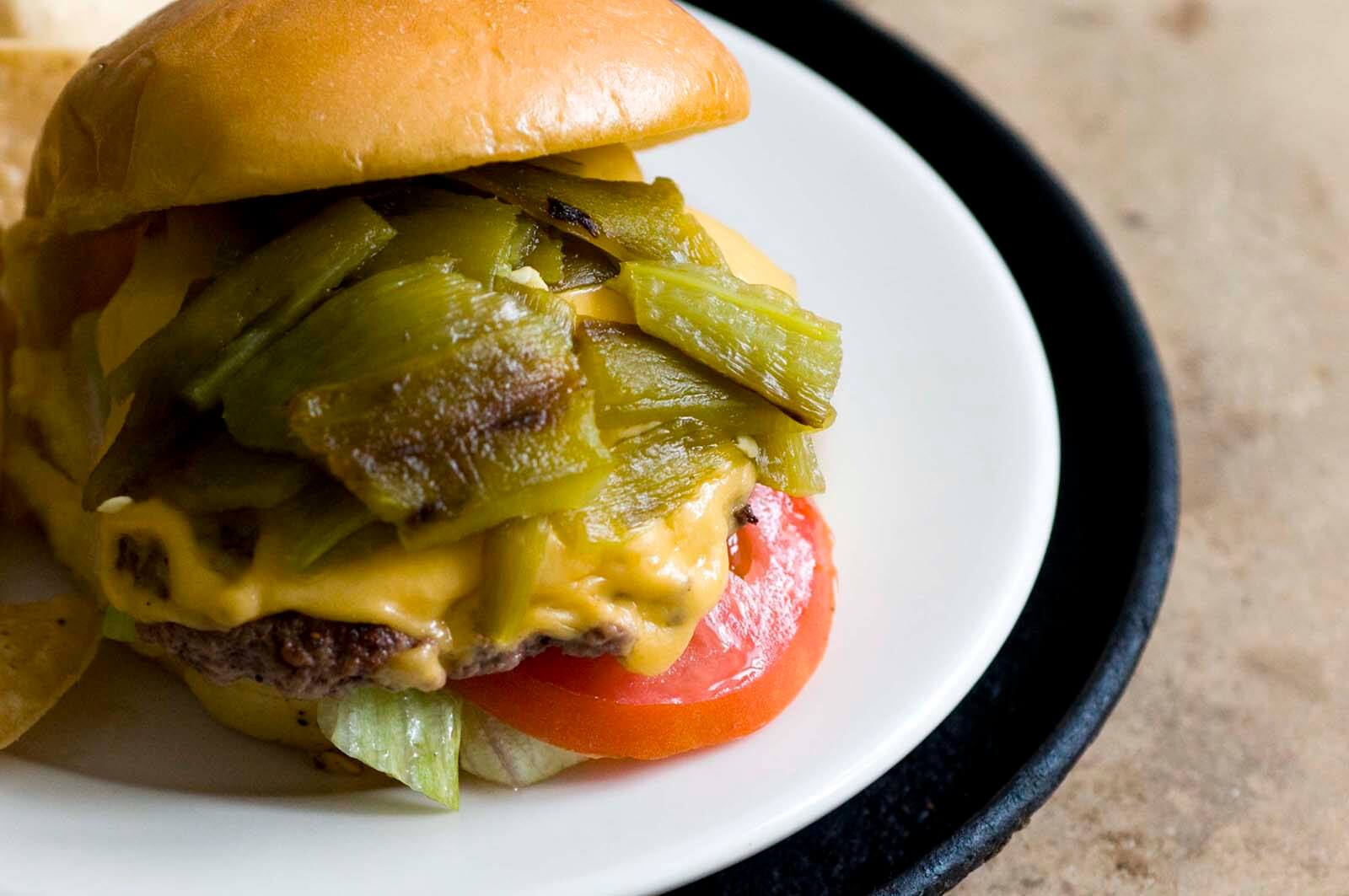 Order Green Chile Cheeseburger food online from The Break Room Bar & Grill store, Crowley on bringmethat.com