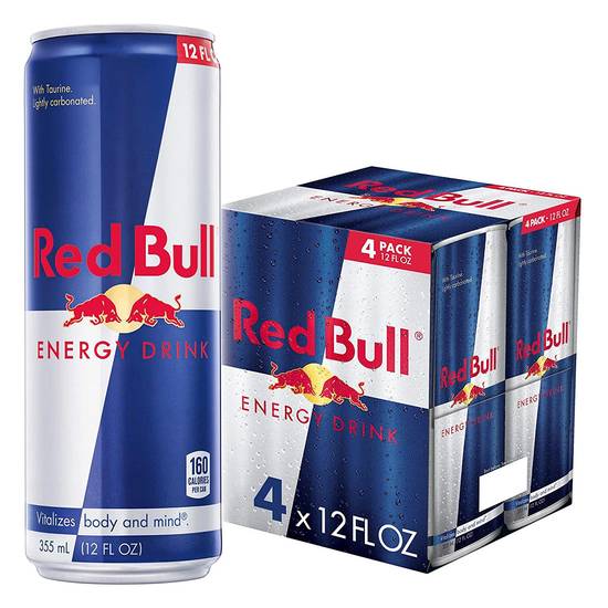 Order Red Bull Energy Drink 4 Pack food online from Deerings Market store, Traverse City on bringmethat.com