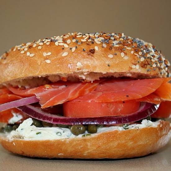 Order The Fisherman - Blueberry Bagel food online from The Bagelers Coffeehouse store, Chicago on bringmethat.com