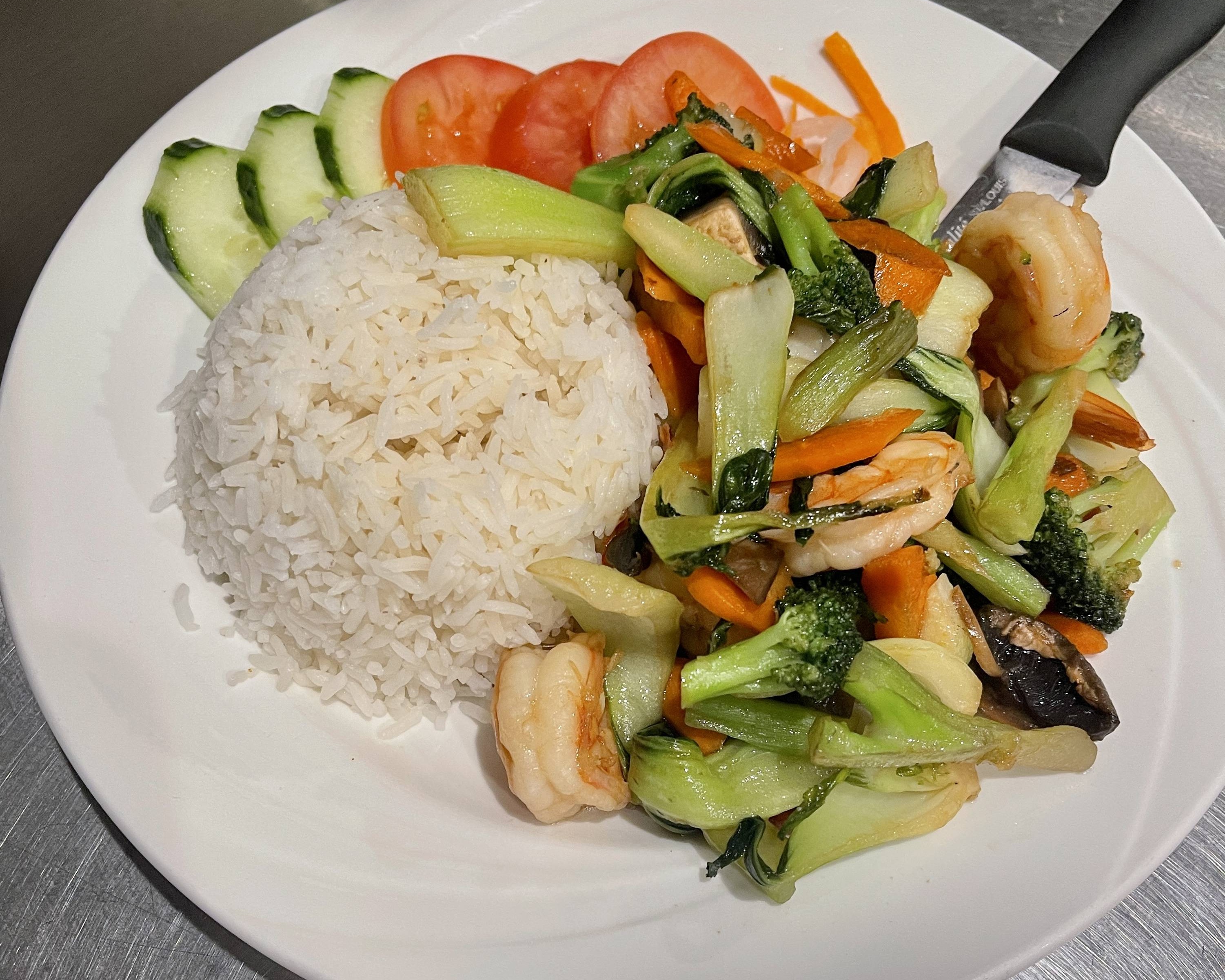 Order R7 Shrimp and Vegetables with Rice food online from Indochine store, New Brunswick on bringmethat.com
