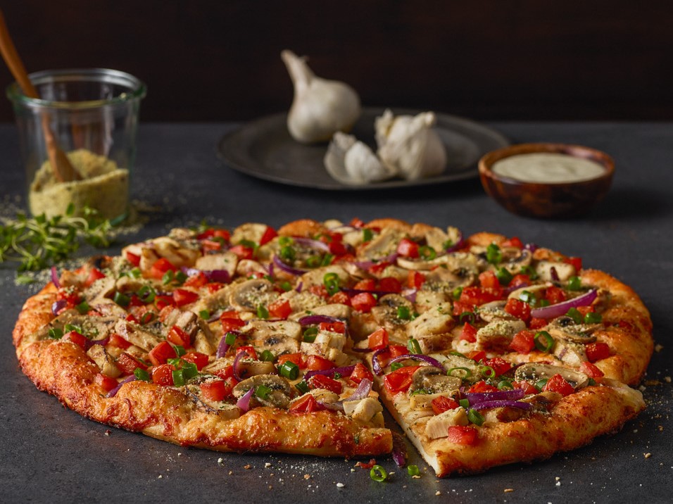 Order Chicken and Garlic Gourmet Pizza food online from Round Table Pizza store, San Diego on bringmethat.com
