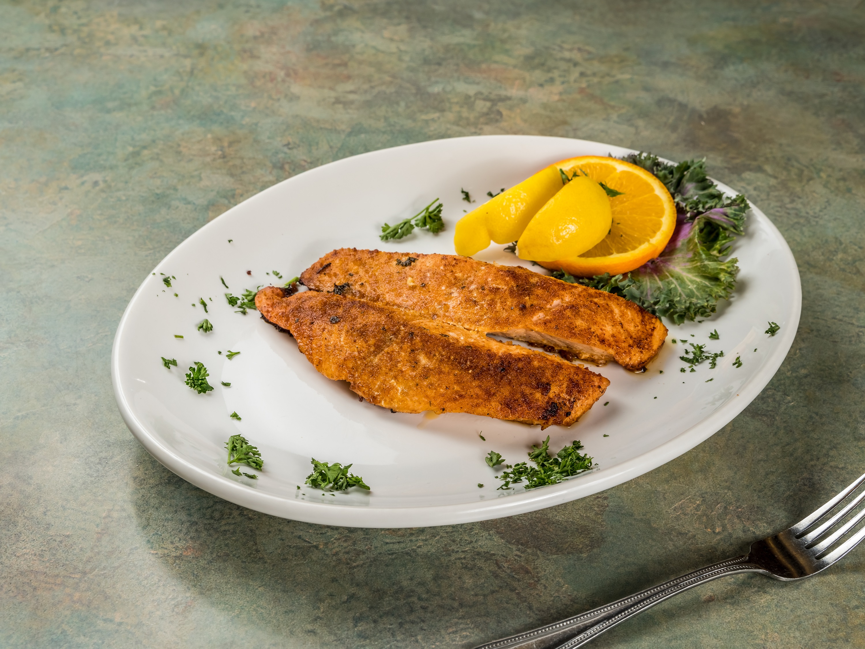 Order Broiled Salmon in Butter Sauce food online from Hauppauge Palace Diner store, Hauppauge on bringmethat.com