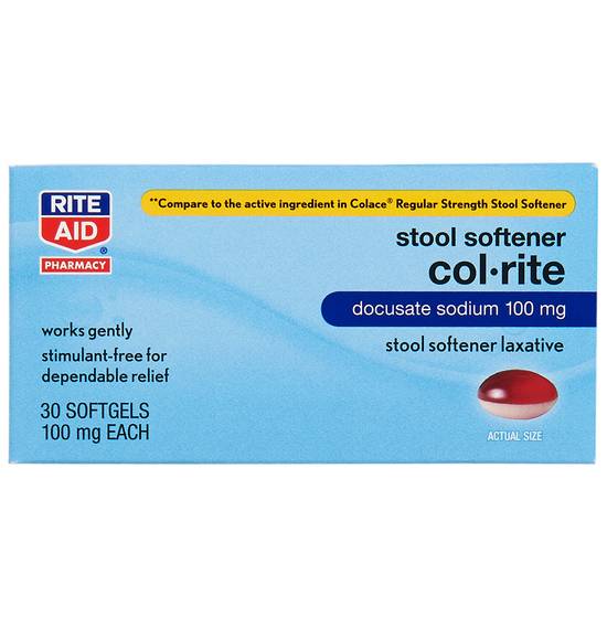 Order Rite Aid Col Rite Stool Softener Softgels 100mg (30 ct) food online from Rite Aid store, Bryan on bringmethat.com