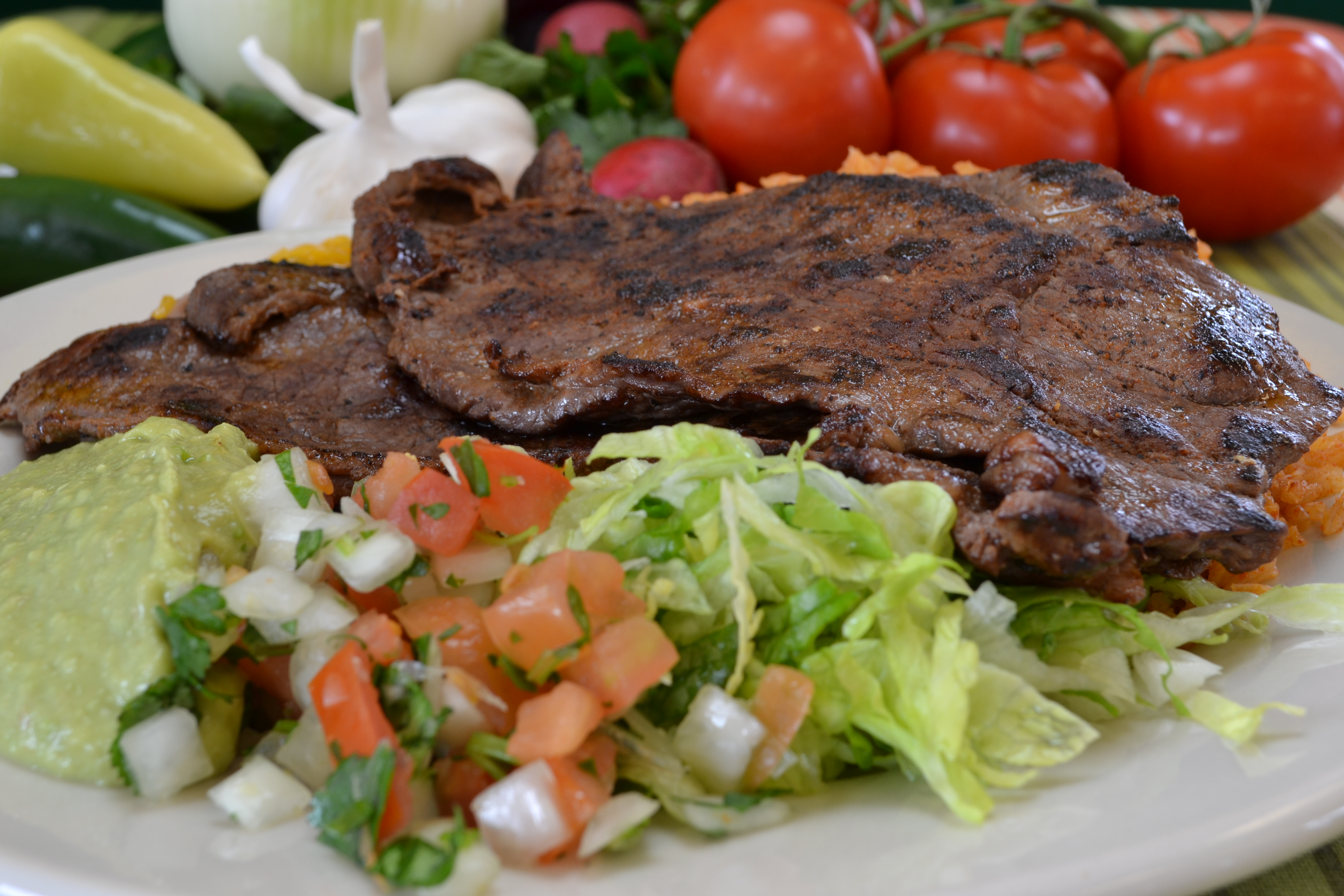 Order 10. Carne Asada Plate food online from Riliberto Fresh Mexican Food store, Flagstaff on bringmethat.com