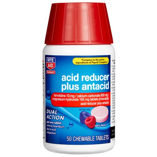 Order Rite Aid Acid Reducer Plus Antacid Chewable Tablets Berry Flavor (50 ct) food online from Rite Aid store, PITTSBURGH on bringmethat.com