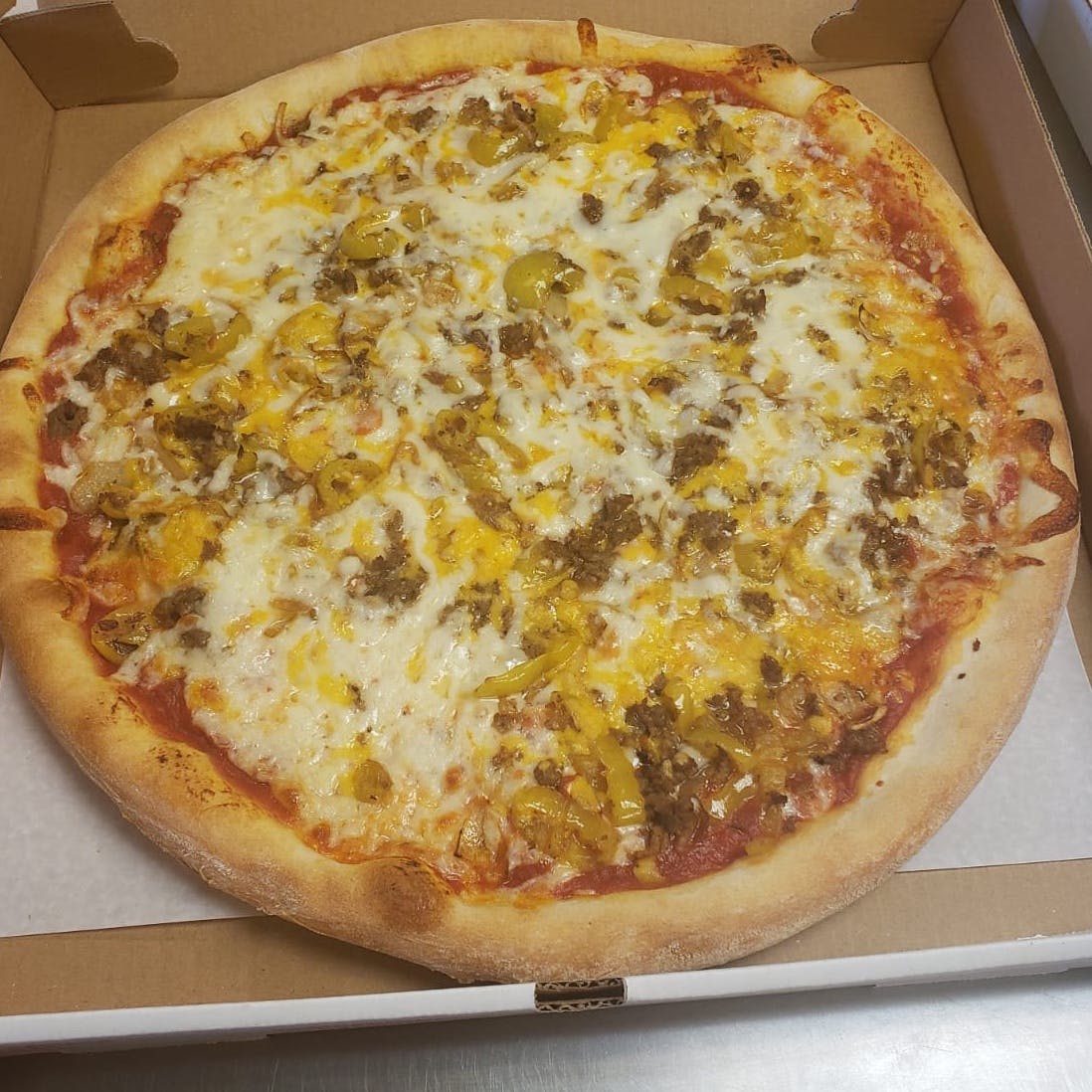 Order German Pizza - Medium food online from Drake Pizza store, Allentown on bringmethat.com