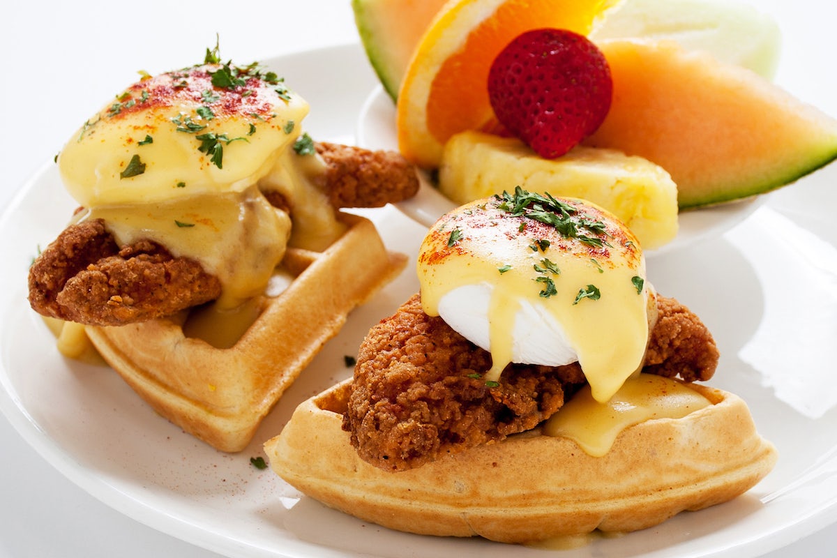 Order Chicken & Waffle Benedict food online from The Broken Yolk Cafe store, Mission Viejo on bringmethat.com