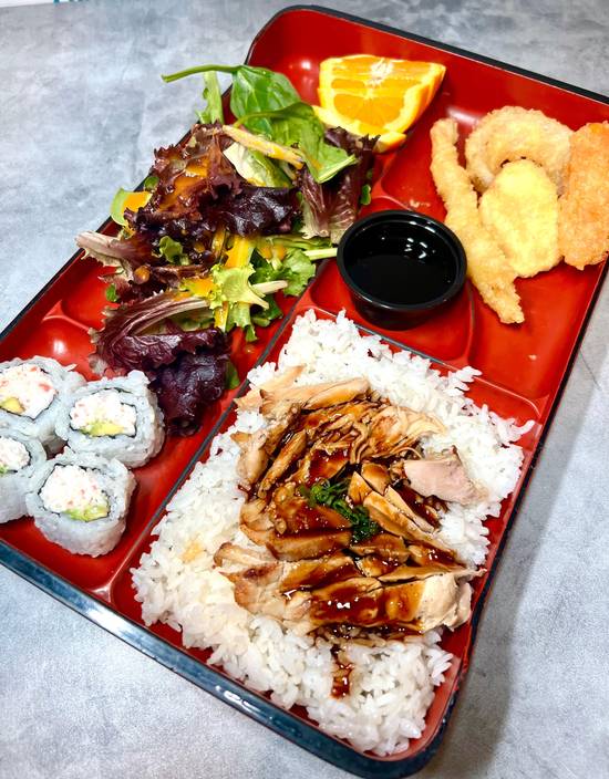 Order Bento 1: Chicken & 4pc CA food online from Ichiban Japanese & Sushi Restaurant store, Brea on bringmethat.com