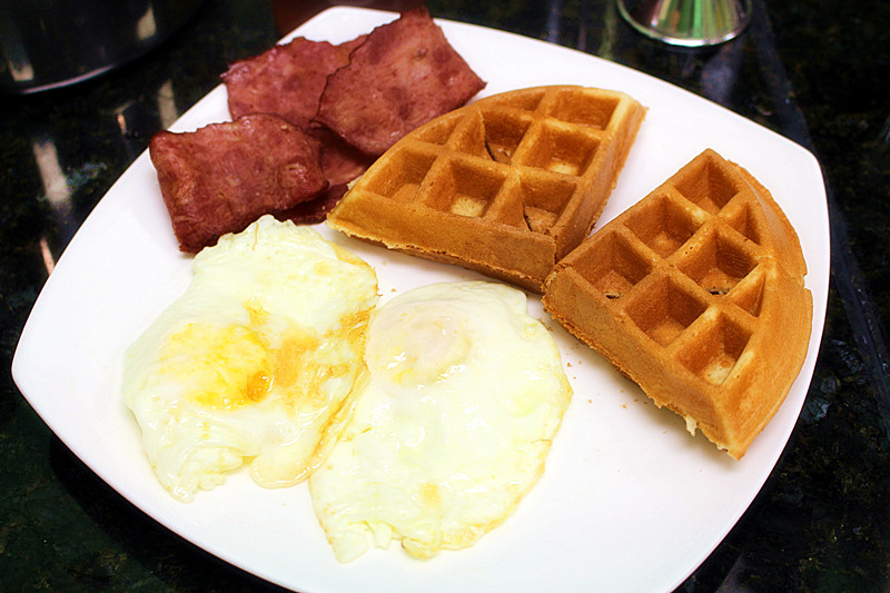 Order D. 2 Eggs, Bacon and Waffle food online from Sunshine Ice store, Weehawken on bringmethat.com