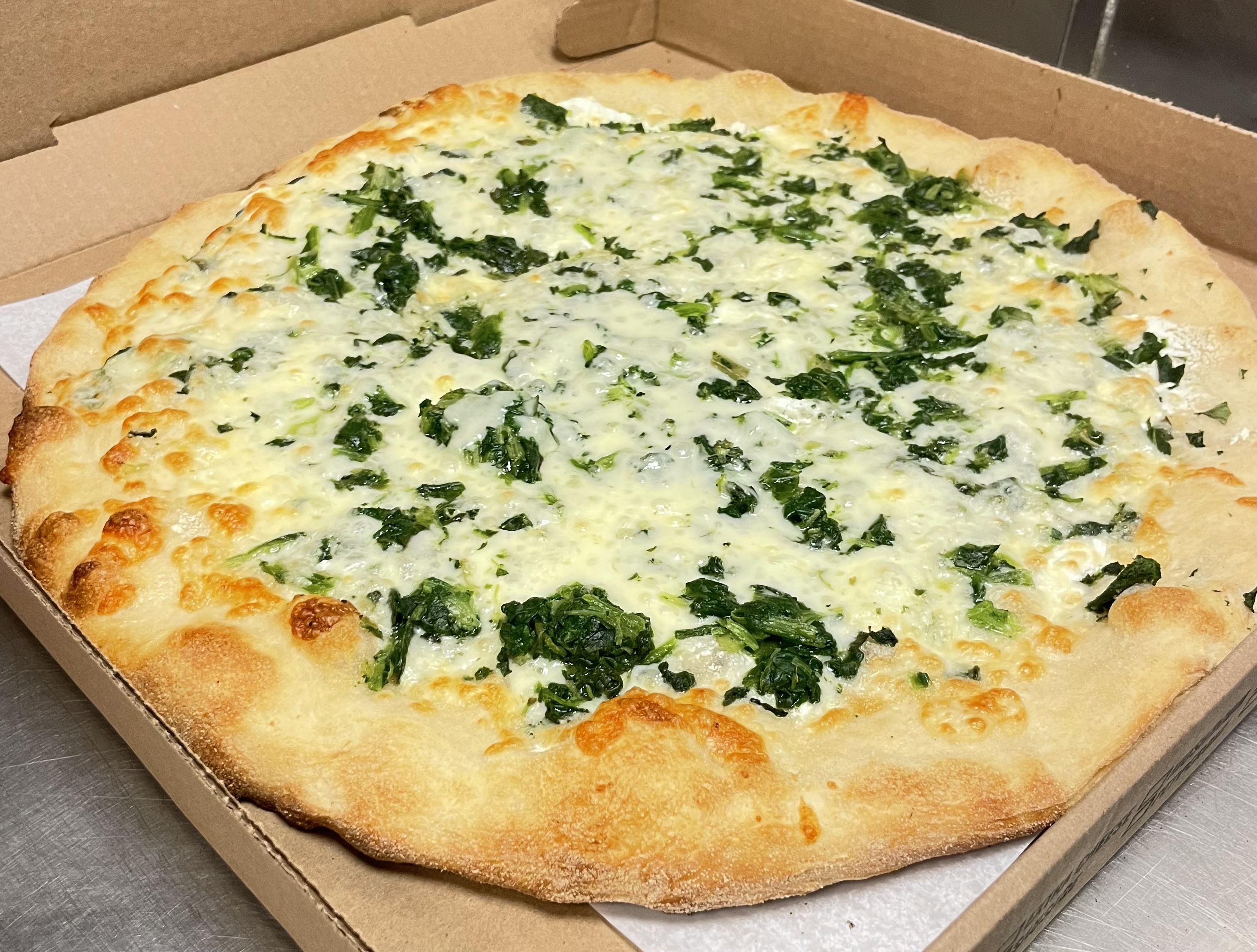 Order White Spinach Pizza food online from Dolce carini pizza store, Philadelphia on bringmethat.com