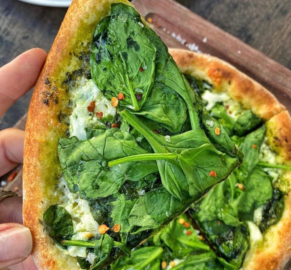 Order Spinach Kale Pesto Pizza - Personal 8 inch food online from The Bedford store, Brooklyn on bringmethat.com