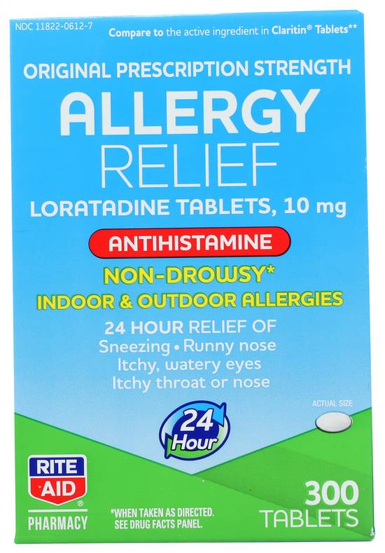 Order Rite Aid Loratadine 24 Hour Allergy Relief Tablets 10mg (300 ct) food online from Rite Aid store, Ashtabula on bringmethat.com
