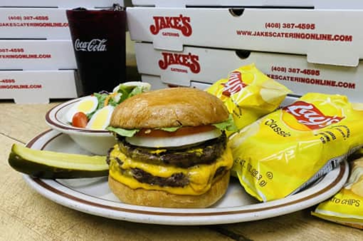 Order Double Cheeseburger food online from Jake's Of Willow Glen store, San Jose on bringmethat.com