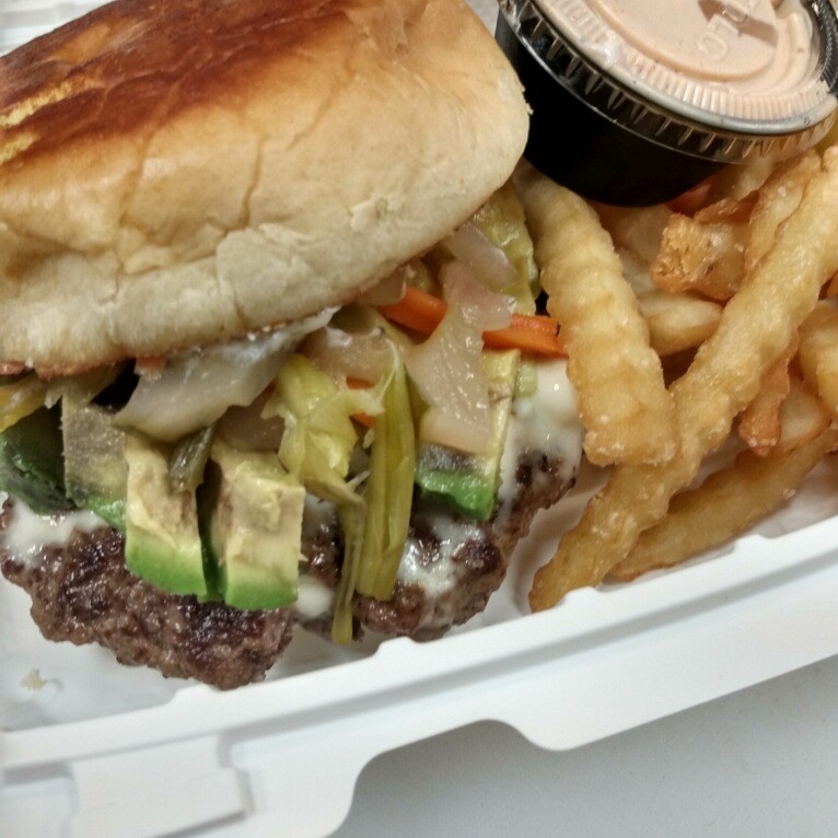 Order Greek Burger food online from Pizza Stop store, Silver Spring on bringmethat.com
