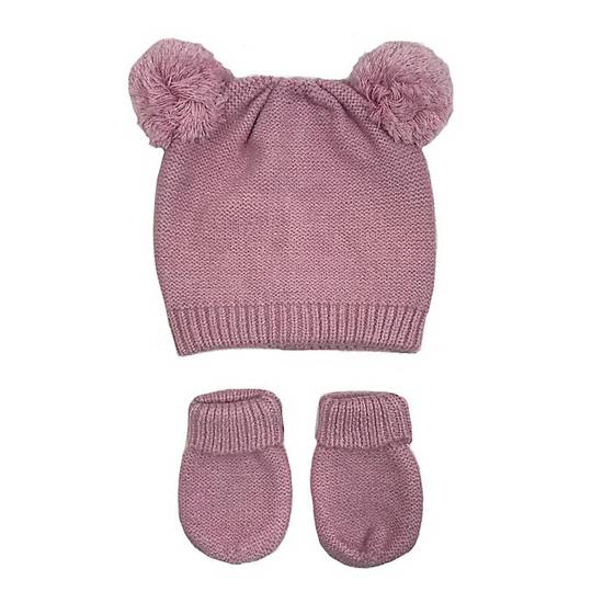 Order NYGB™ Size 0-12M Double Pom-Pom Hat and Mitten Set in Mauve food online from Bed Bath & Beyond store, St. Peters on bringmethat.com