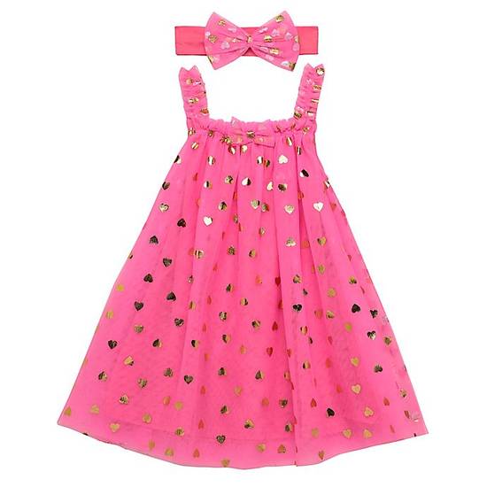 Order Baby Starters® Newborn 2-Piece Dots Chiffon Trapeze Dress and Headband Set in Gold food online from Bed Bath & Beyond store, Lancaster on bringmethat.com