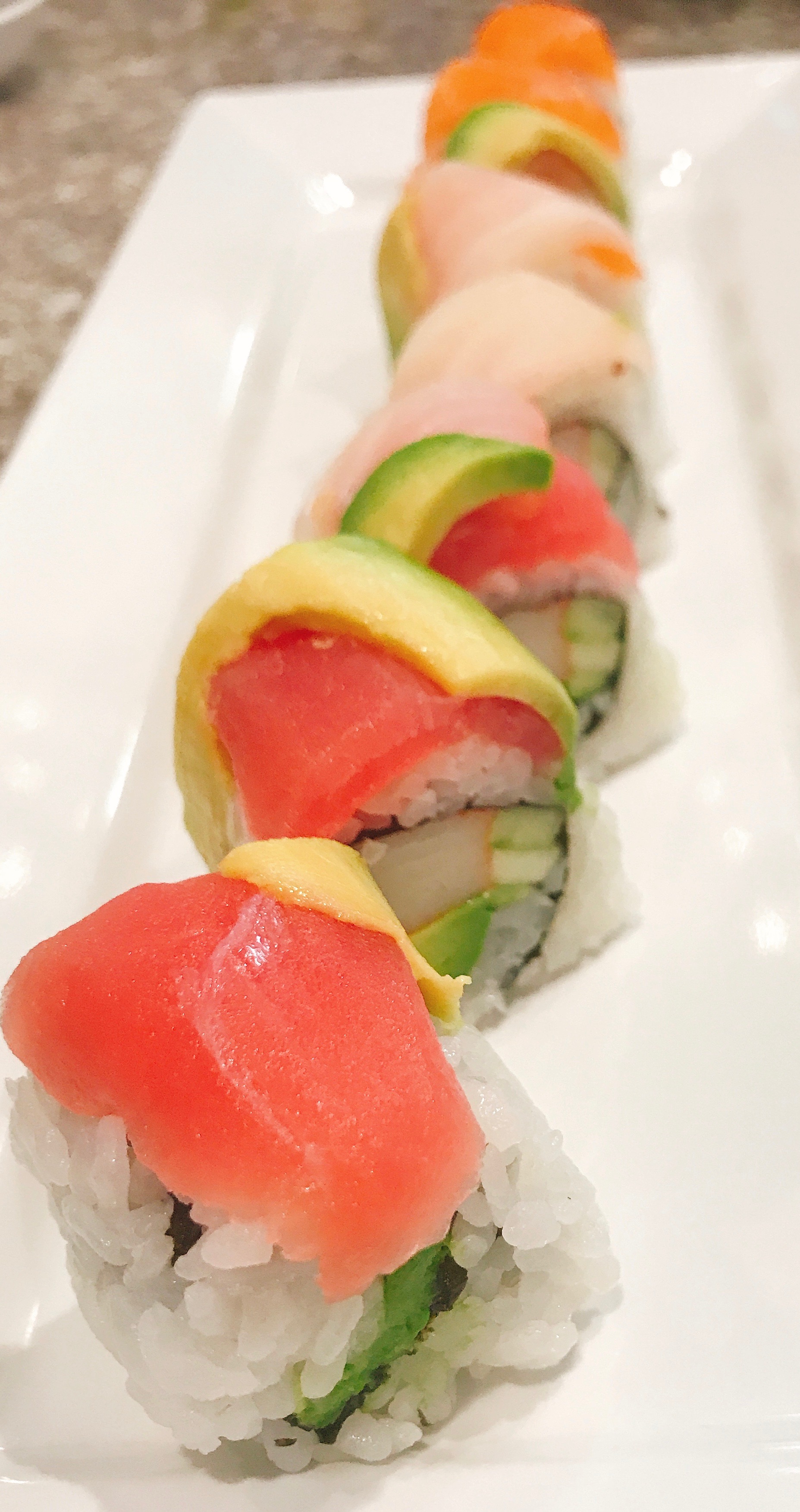 Order S14. Rainbow Roll food online from Kim Korean House & Sushi Bar store, Clearfield on bringmethat.com