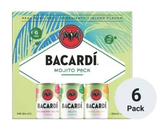 Order Bacardi Cocktail Mojito Variety Pack, 6pk 12oz can (5.9% ABV) food online from Cold Spring Liquor store, Liberty Hill on bringmethat.com