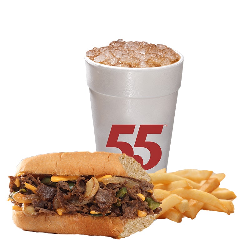 Order Lil' Cheesesteak ('All The Way') Meal food online from Hwy 55 Burgers Shakes & Fries store, Myrtle Beach on bringmethat.com
