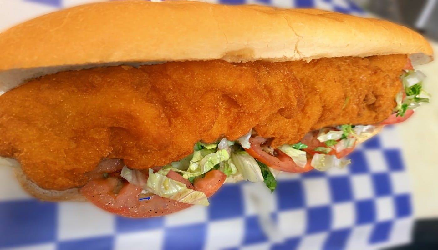Order Shrimp Po Boy Sub - Small 8" food online from Village Pizza & Seafood store, Texas City on bringmethat.com